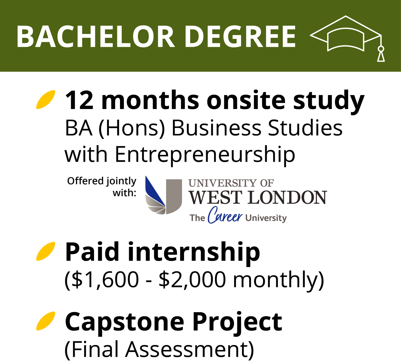 Bachelor’s Degree in Business Studies with Entrepreneurship and paid internship